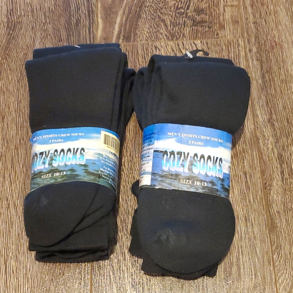 Mens Sports Crew Cozy Socks - 6 pairs BLACK - New
